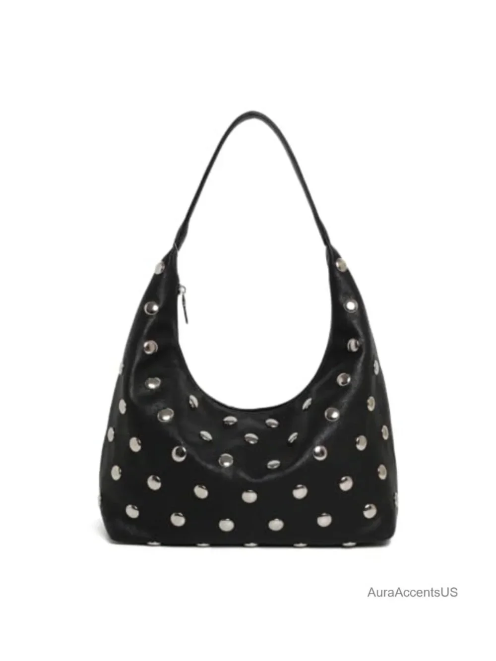 Studded Hobo Bag for Women Slouchy Shoulder Purse Large Rivet PU Leather Edgy
